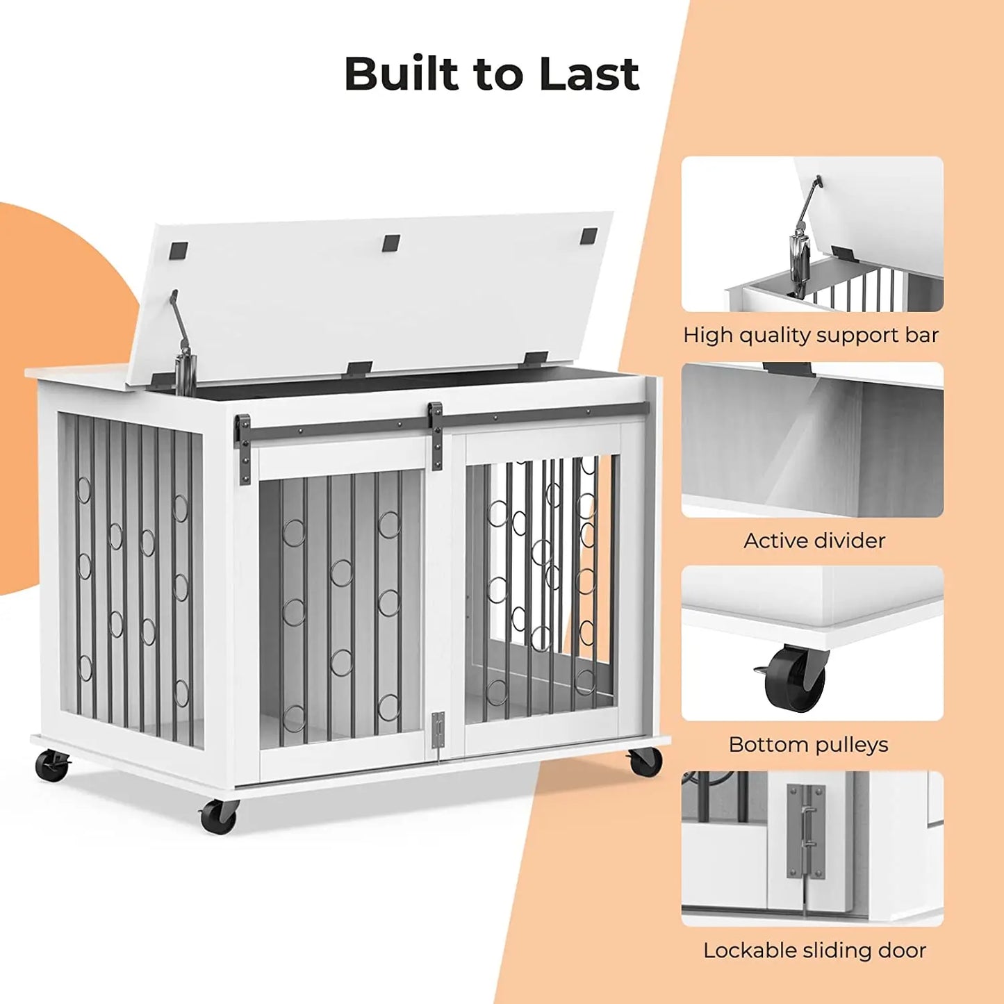 Double-Door Wooden Furniture Large Heavy Duty Pet Dog Crate Dog Cage Can Be Used As End Table 3 In 1 Functions Cabinet