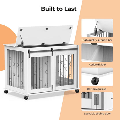 Double-Door Wooden Furniture Large Heavy Duty Pet Dog Crate Dog Cage Can Be Used As End Table 3 In 1 Functions Cabinet