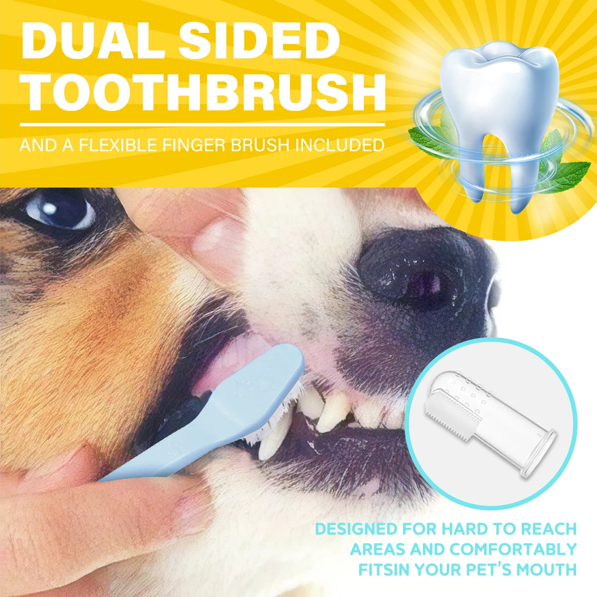 Pet Dental Care Kit - Milk Flavor Free Toothbrush Deep Cleaning Freshens Breath Reduces Plaque Tartar for Cats Dogs