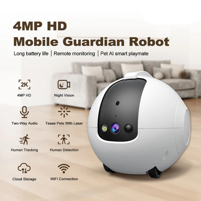 Pet Surveillance Camera 4MP 360° Robot Camera Bidirectional Dialogue Motion Detection Baby Pet Camera for Dog Cat Baby Elderly