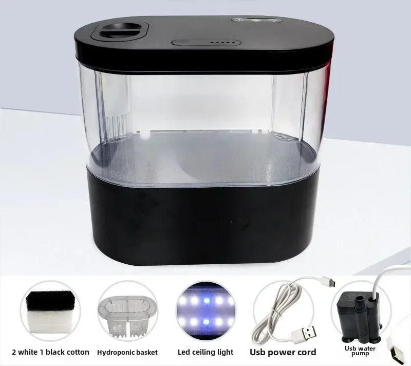 Mini Desktop Aquarium With Miniature Fish Tank with Biochemical Filtration System & LED Small Aquatic Eco Box Home Decor