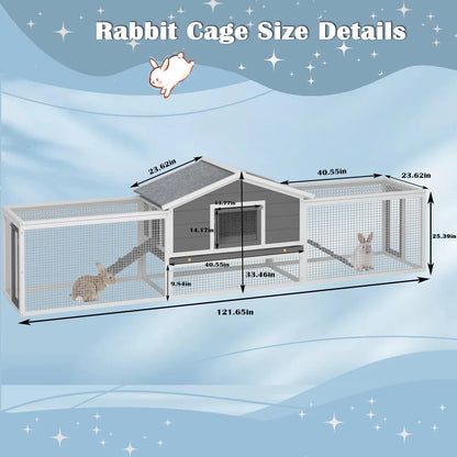 2-Story Large Wooden Rabbit Hutch Pet House with Ramps, Lockable Doors, Run Area and Asphalt Roof for Outdoor Use