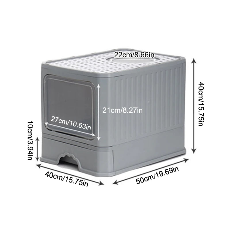 Cat Litter - Box With Scoop, Large Foldable Litter Box With Lid, Front Entry Top Exit Kitty Box, Odor Control