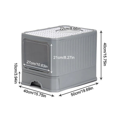 Cat Litter - Box With Scoop, Large Foldable Litter Box With Lid, Front Entry Top Exit Kitty Box, Odor Control