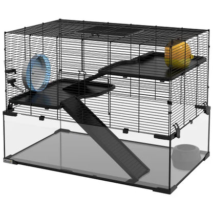 Three-tier Hamster Cage, With Quick Delivery, Glass Basin, Ramp And Sports Wheel, Suitable For Small Hamsters.