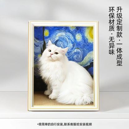 Vintage Oil Painting Cat House with Scratching Board, Multi-Functional Cat Bed & Toy for All Seasons, Retro Indoor Cat Furniture