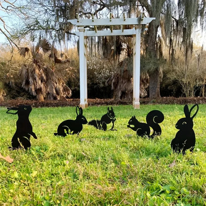 Rabbit Art Sculpture – Hollow Wrought Iron Figurines, Dust Proof and Realistic Rabbit/Squirrel for Garden, Home, and Yard