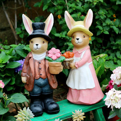 Rabbit Garden Statue Outdoor Cartoon Animal Decor Villa Courtyard Landscape Sculpture Realistic Lawn Ornament for Garden/Yard