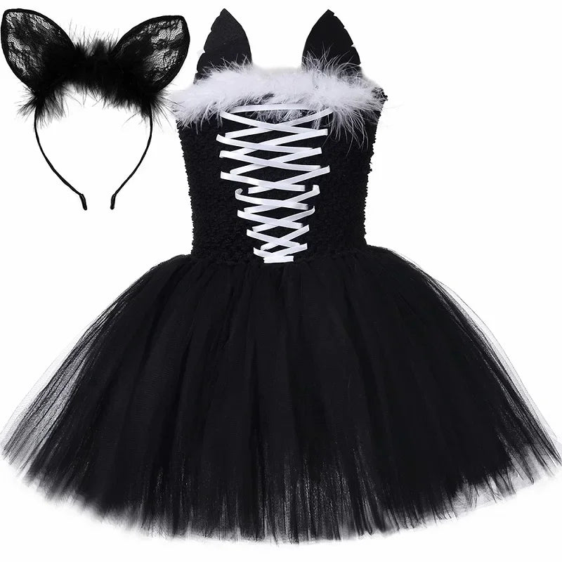 Black Cat Costume for Girls Halloween Carnival Party Tutu Dress Up Animal Kitten Costumes for Kids Toddler Fancy Tulle Dresses