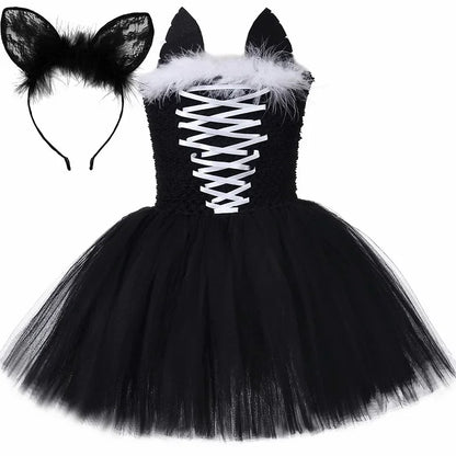 Black Cat Costume for Girls Halloween Carnival Party Tutu Dress Up Animal Kitten Costumes for Kids Toddler Fancy Tulle Dresses