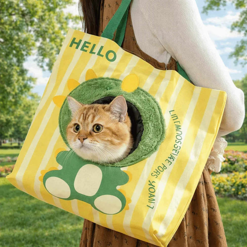Lightweight Breathable Cat Carrier Bag Cartoon Portable Cat Shoulder Bag Canvas with Hole Pet Sling Bag Daily Use