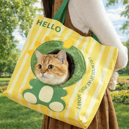 Lightweight Breathable Cat Carrier Bag Cartoon Portable Cat Shoulder Bag Canvas with Hole Pet Sling Bag Daily Use