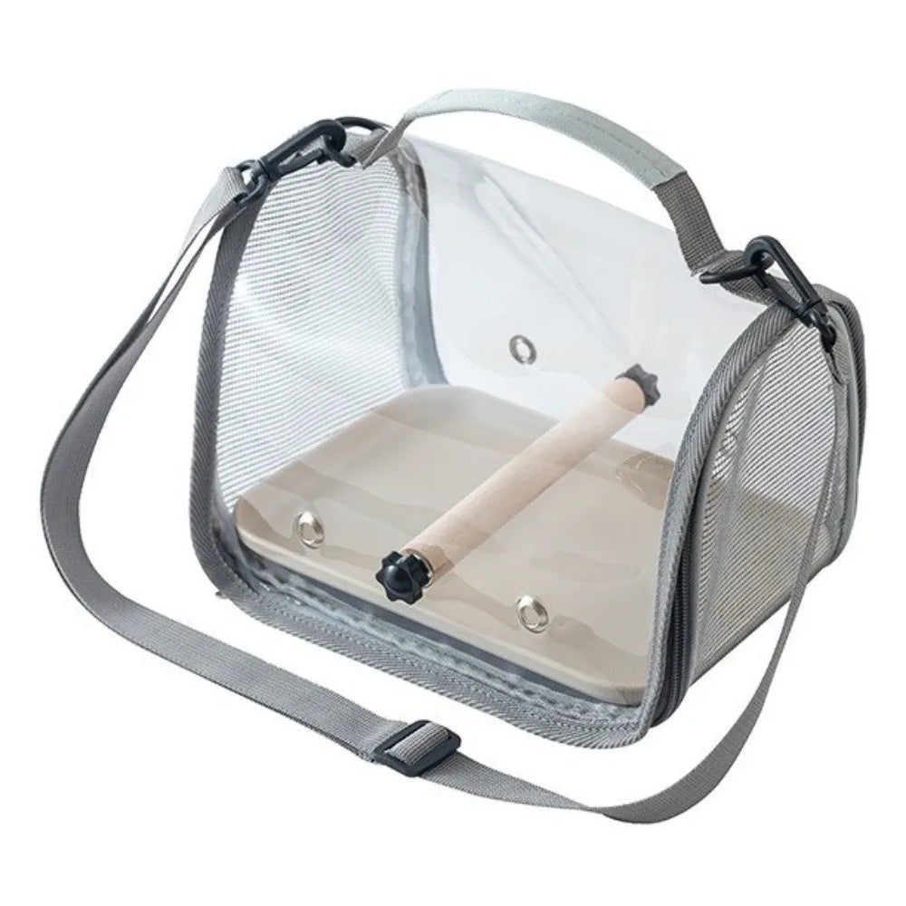 Portable Bird Carrier Bag Breathable Mesh Folding Parrot Out Bag Wooden Stand Large Capacity Bird Transport Cage