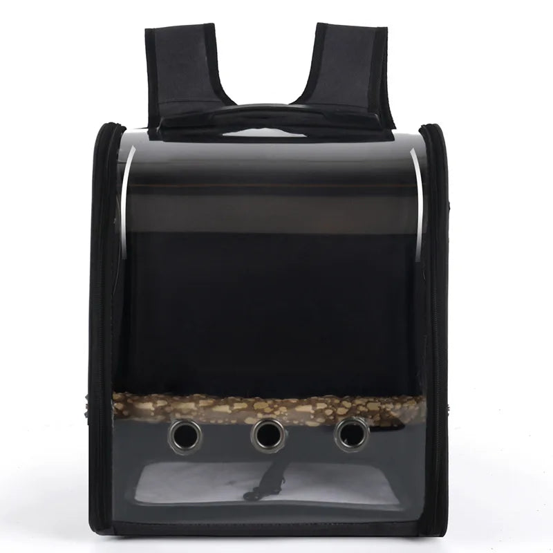 Portable Bird Carrier Bag Birdcage Parrot Transparent Backpack with Feeding Cups Wood Platform for Parakeet Cockatiel Lovebirds