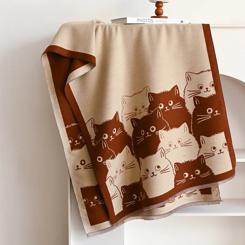 New Fashion Brand Cute Cat Ladies' Jacquard Pashmina Cashmere Scarf Winter Thick Warmth Shawl Coldproof Windproof Blanket Scarf