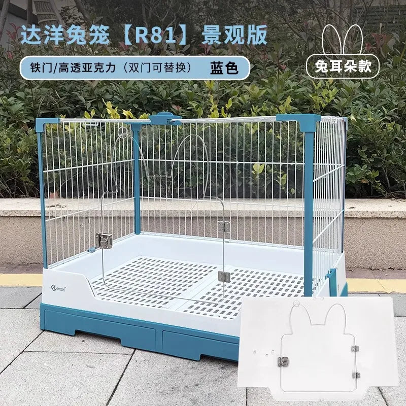 Rabbit Cage with Double Drawers, Urine-Proof, Extra-Large Acrylic Landscape Cage for Home Use