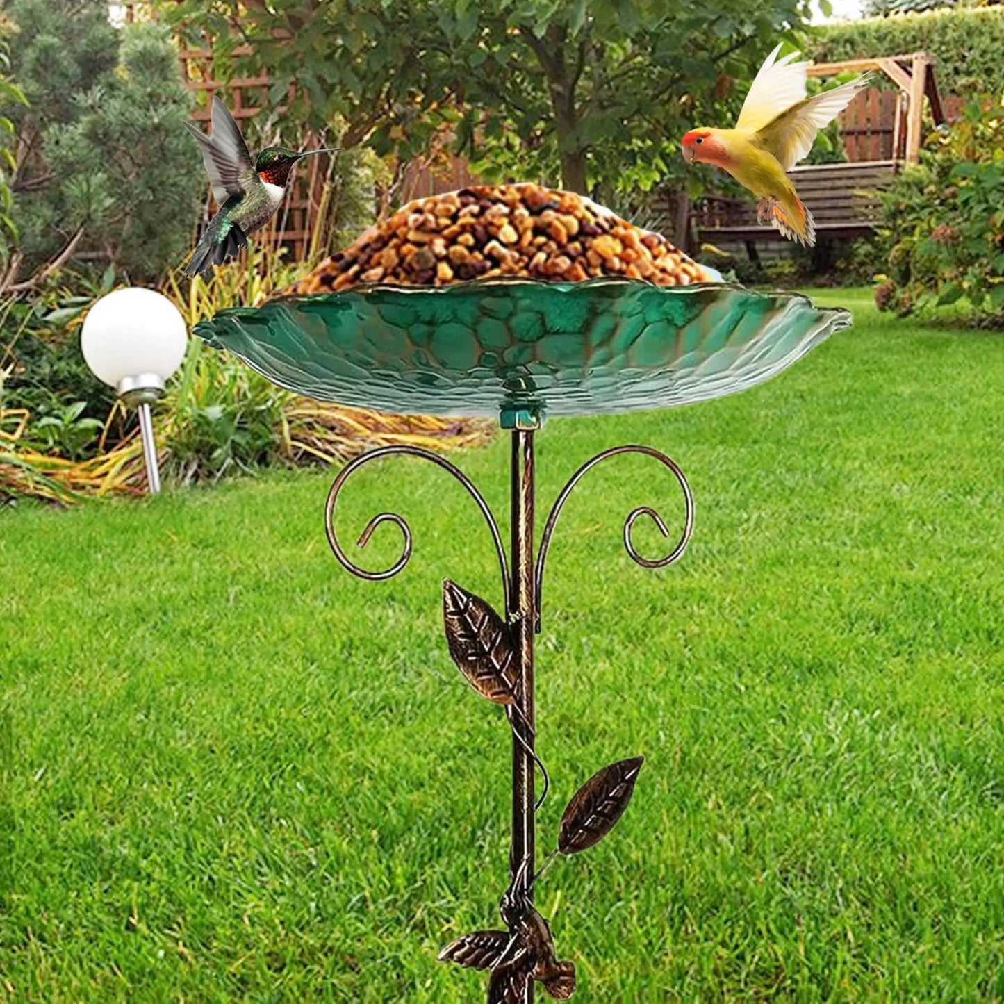Bird Baths for Outdoor Patio Birdfeeder Metal Standing Birdbath Bowl Decorations Frost-proof Height Adjustable for Backyard Deck