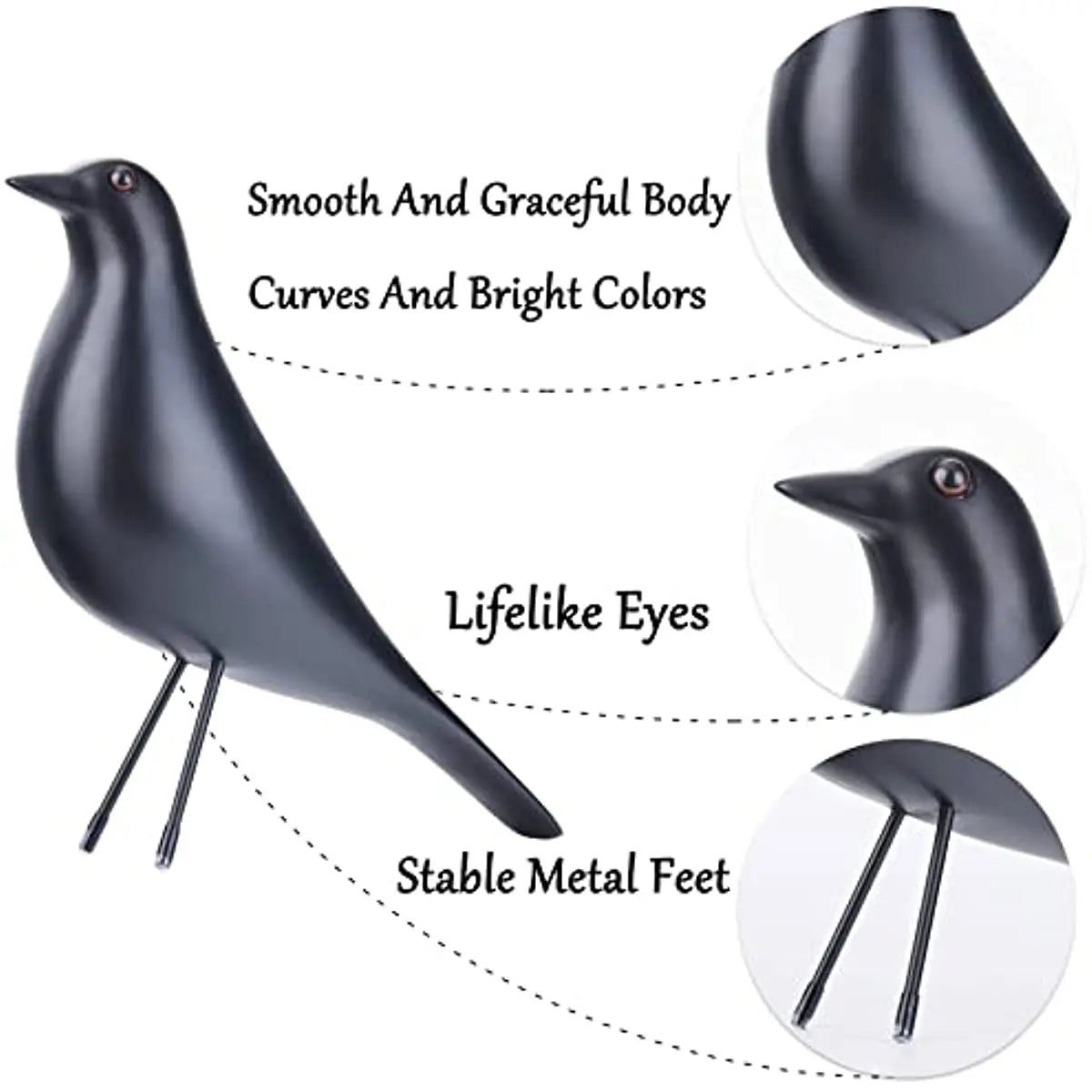 Black Bird Figurine Resin Bird Statue Sculpture Modern Minimalist Bird Decorative Ornaments for Living Room Bedroom Office Decor