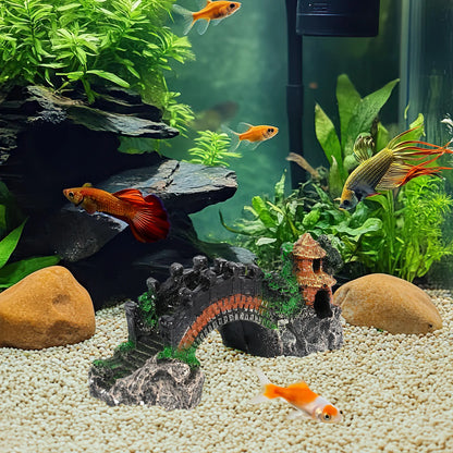 Resin Aquarium Artificial Bridge Decoration Small Arch Pavilion Fish Tank Landscape Ornaments For Realistic Underwater Scenery