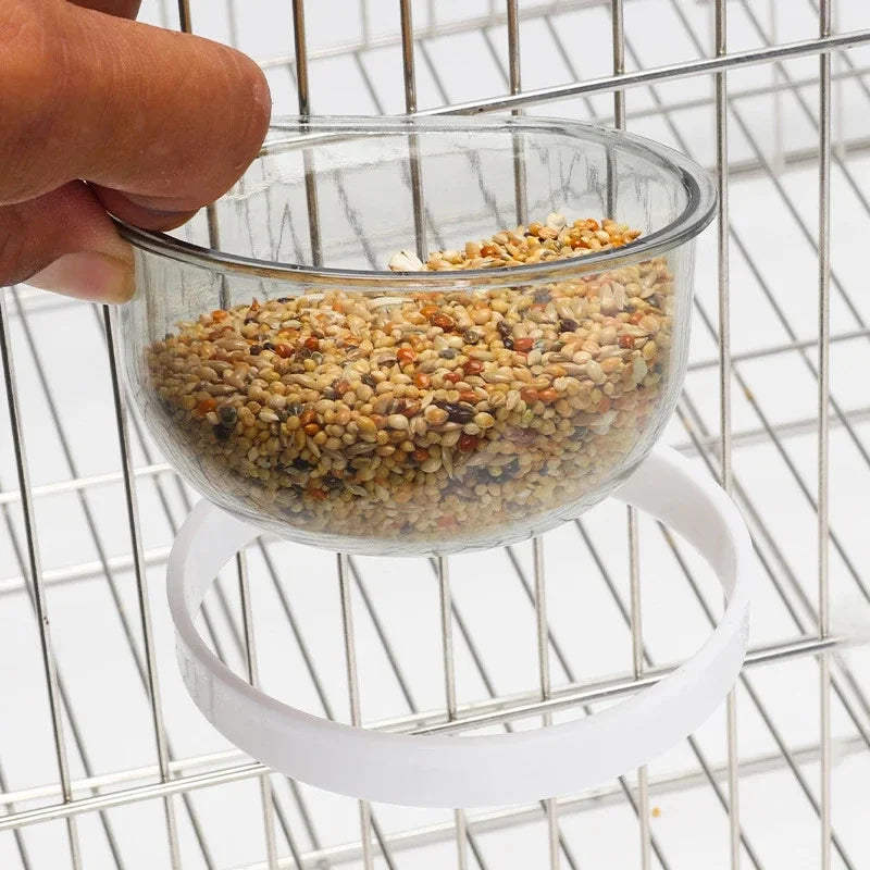 Bird Feeders Cup, Parrot Feed Box with Holder, Bird Cage Feeding Supplies