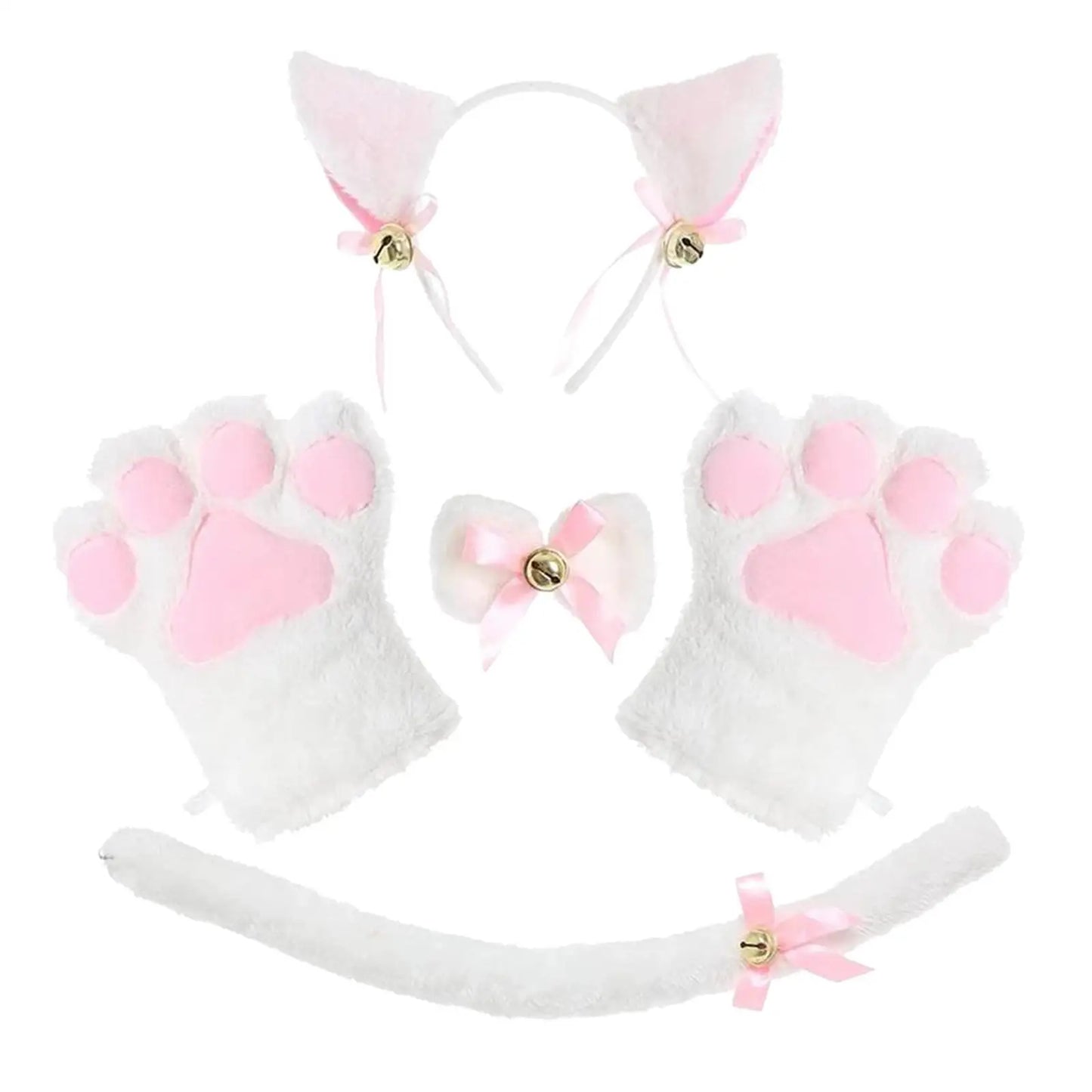 Anime Cat Costume Cosplay Kitten Bow Tie Gloves Toys Accessories Props Headwear for Gifts Dress up Halloween Children Adults