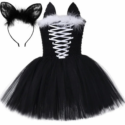 Black Cat Costume for Girls Halloween Carnival Party Tutu Dress Up Animal Kitten Costumes for Kids Toddler Fancy Tulle Dresses