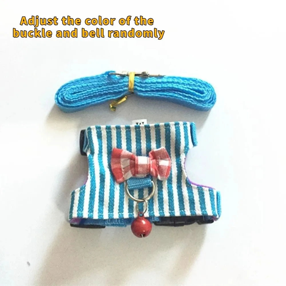 Adjustable Hamster Harness Comfortable Escape-Proof Hamster Chest Strap with Bow Bells Hamster Striped Vest Training