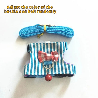 Adjustable Hamster Harness Comfortable Escape-Proof Hamster Chest Strap with Bow Bells Hamster Striped Vest Training