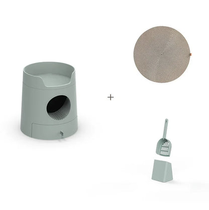 Multifunctional Castle Cat Litter Box with scratch pad large space Reduces Litter Tracking Includes Scoop and Reusable Liner