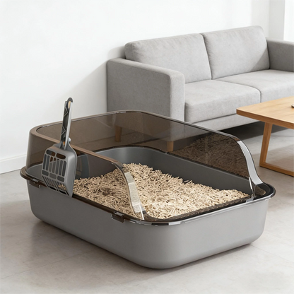 Cat Litter Box Kitty Sandbox Semi-enclosed High Side Splashproof Cat Toilet Pet Bedpans with Litter Scoop Cleaning Cat Supplies