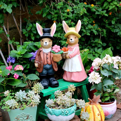 Rabbit Garden Statue Outdoor Cartoon Animal Decor Villa Courtyard Landscape Sculpture Realistic Lawn Ornament for Garden/Yard