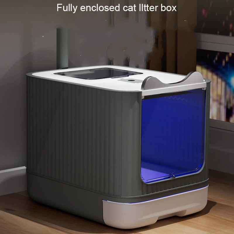 Pet UV Lights Top Drawer Litter Pan Fully Enclosed with In/out Door Control Disinfecting and Deodorizing For Cat Cat Litter Box