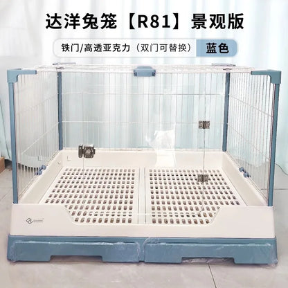 Rabbit Cage with Double Drawers, Urine-Proof, Extra-Large Acrylic Landscape Cage for Home Use