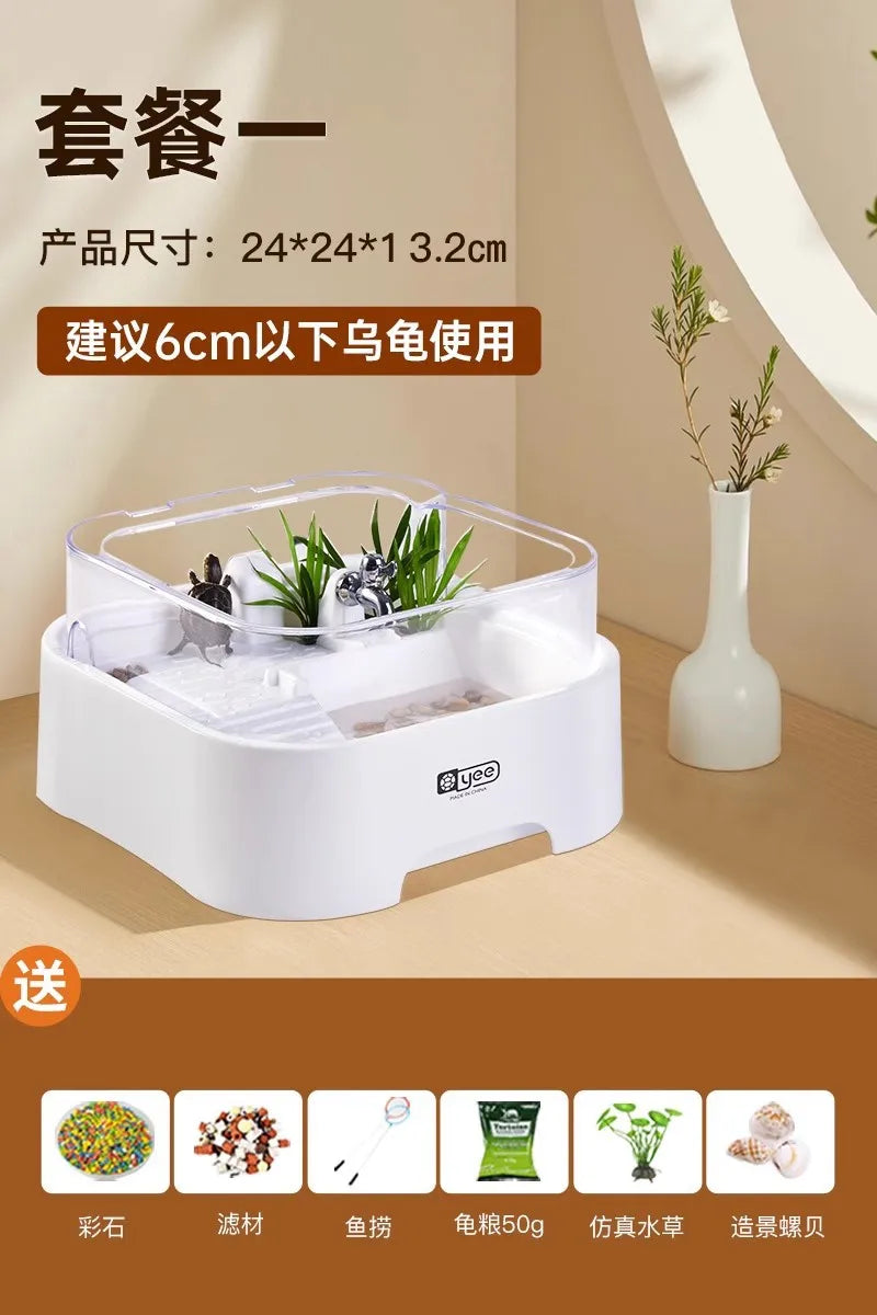 Reptile Habitat Tank with Basking Platform, Home Decorative Breeding Box for Tortoise, Sun Deck Aquarium for Aquatic Pets