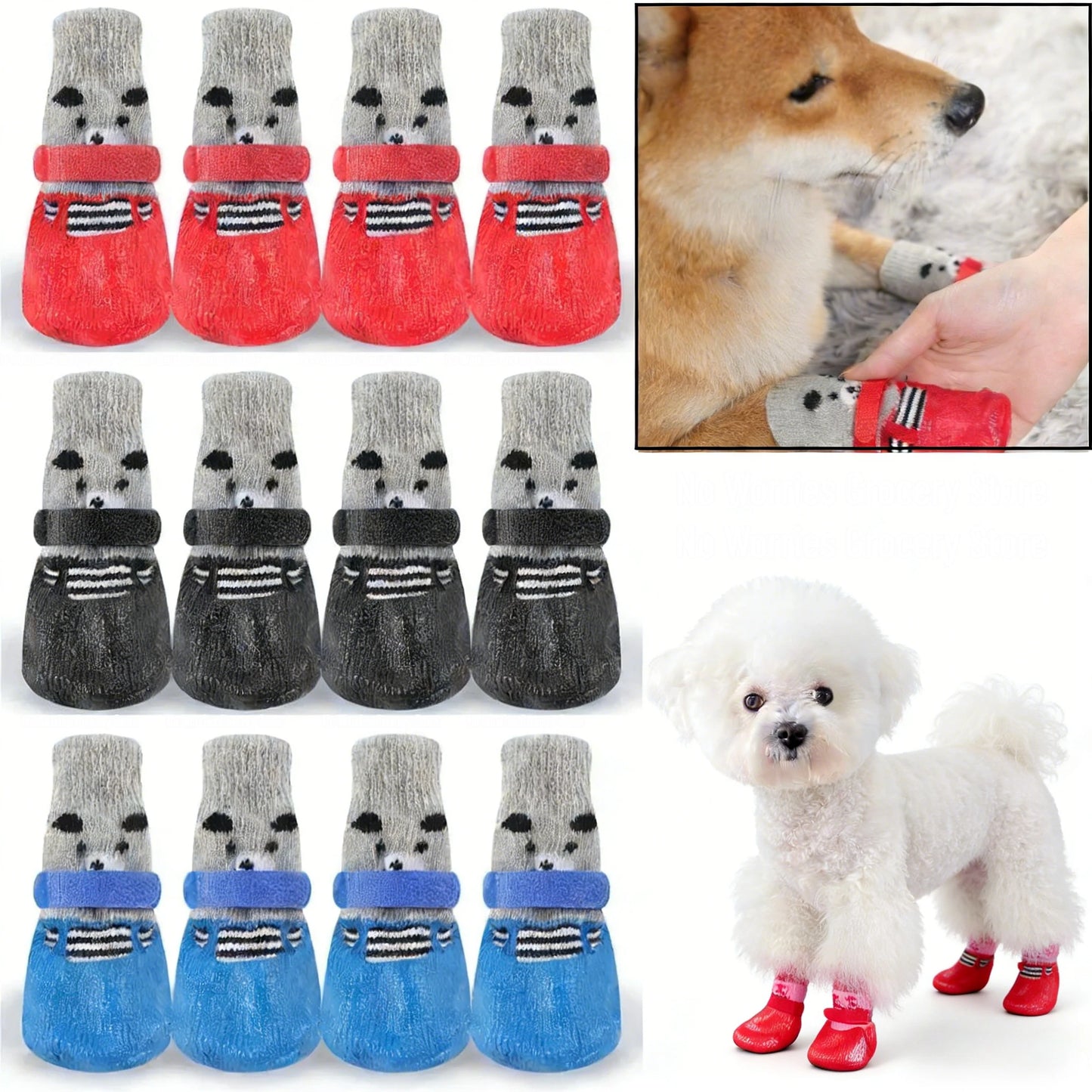 Warm Anti-slip Soft-soled Shoes for Dogs in Winter Puppy Essentials Silicone Rain and Snow Outdoor Socks Dog Shoes Waterproof