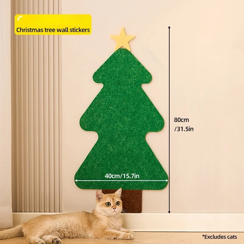 Scratch-Resistant Cat Scratcher, Felt Wall Stickers - Christmas & Halloween Themes, Non-Shedding, Self-Adhesive, Wall-Mountable
