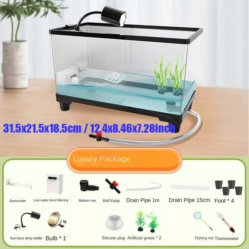 Fish Tank Ecologic Aquarium Turtle Tank Lighting Filter Amphibians Open Breeding Box Bottom Drainage Watertank Ecosystem