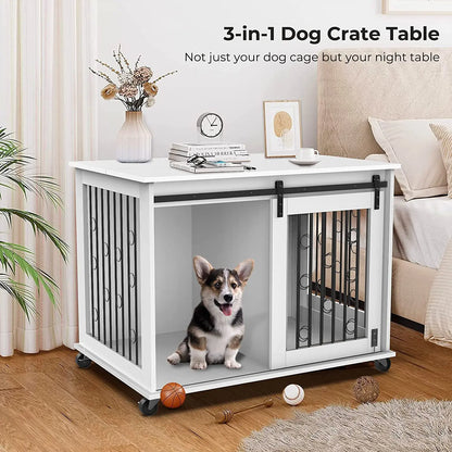 Double-Door Wooden Furniture Large Heavy Duty Pet Dog Crate Dog Cage Can Be Used As End Table 3 In 1 Functions Cabinet