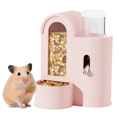 2-in-1 Automatic Food Bowl with Water Bottle Hamster Feeder And Waterer Small Animal Feeder for Hamster Guinea Pig Rat Cage Home