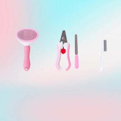 Cat Grooming Set, 3 Pcs of Pack, Kitten Nail Clippers, Gloves, Pink, Blue ,Grey for Pet Clean