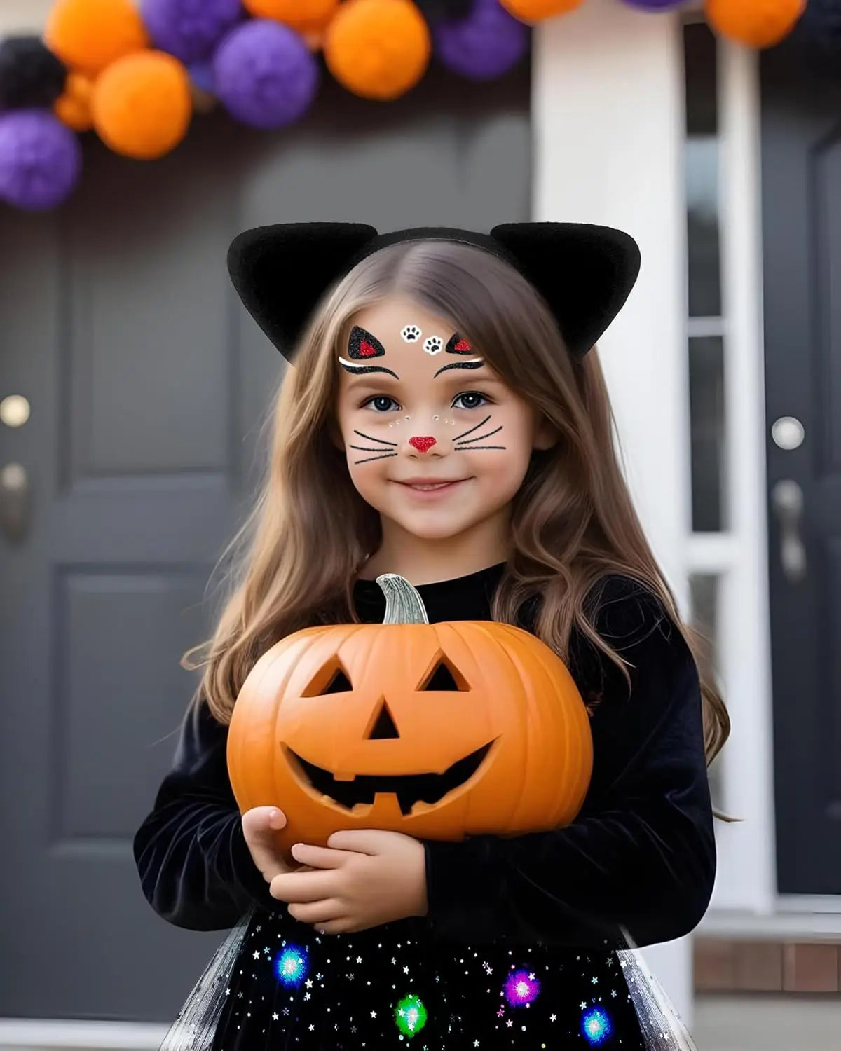 Black Cat Costume for Girls Women Led Tutu Skirt Animal Ears and Tail Halloween Cosplay Party Fancy Dressed