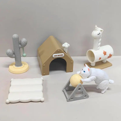 1 Set Micro Landscape Dollhouse Cat Trees Scratcher Set Miniature Cat Ornament Decorative Accessories Toy For Pet Lovers