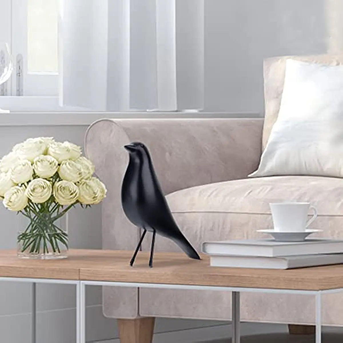 Black Bird Figurine Resin Bird Statue Sculpture Modern Minimalist Bird Decorative Ornaments for Living Room Bedroom Office Decor