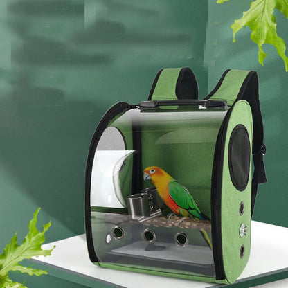 Portable Bird Carrier Bag Birdcage Parrot Transparent Backpack with Feeding Cups Wood Platform for Parakeet Cockatiel Lovebirds
