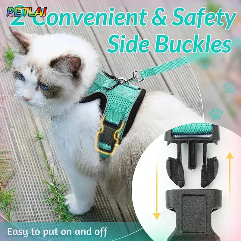 Cat dog collar vest harnesses leash Outdoor walk pet Anti-escape reflective kitten collar small dog chest breathable leashes