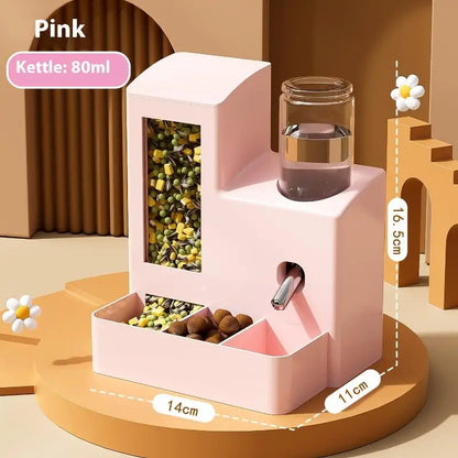 【E】2-in-1 Automatic Hamster Automatic Feeder Water Dispenser Multi-functional Small Pets Drinking And Feeding Food Container