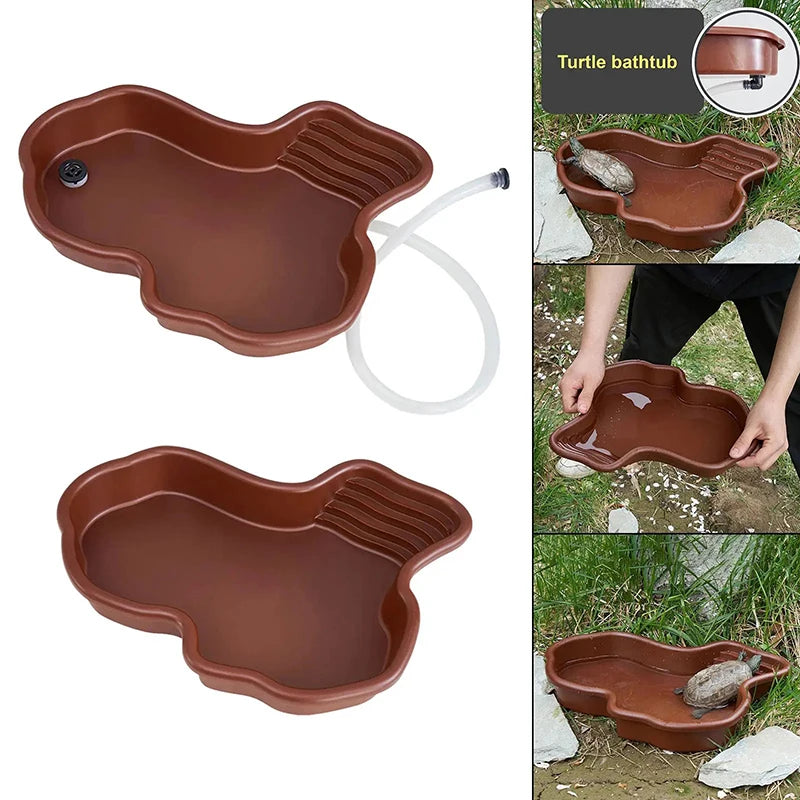 Turtle Pool Large Reptile Turtle Bathing Tub Feeding Bowl Lizards Habitat With Ramp Tortoise Feeder Bowl For Small Geckos Turtle