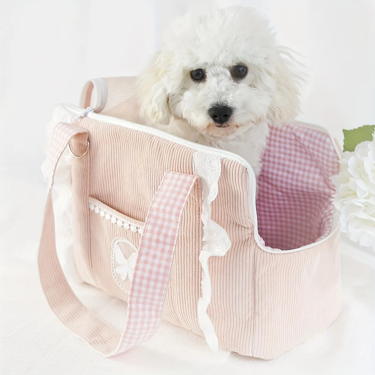 Pink Floral Pet Carrier - Cozy, Breathable & Stress-Resistant for Small Dogs & Cats. Zip Closure, Perfect for Travel!