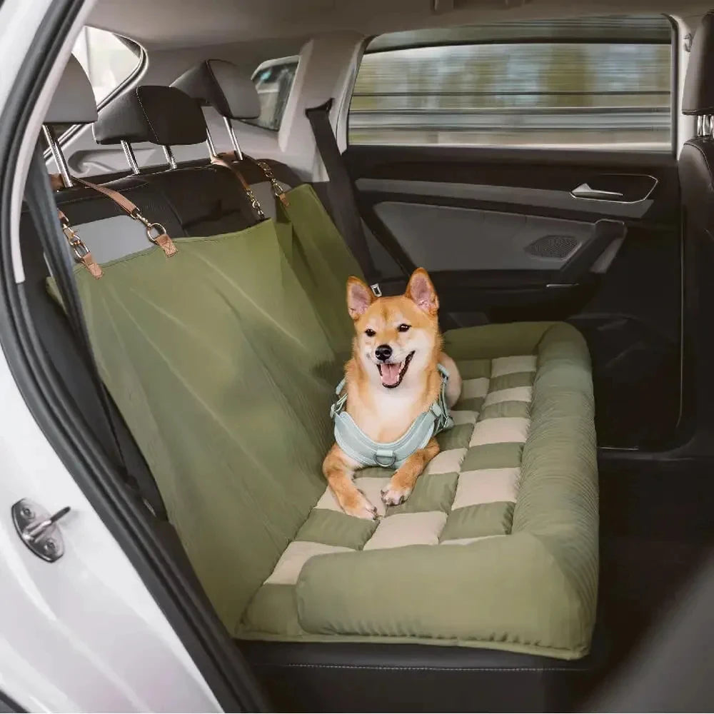 Large Dog Car Seat Bed with Chess Board Design Universal Fit for Most Cars Winter Pet Travel Bed Travel Safety Cushion