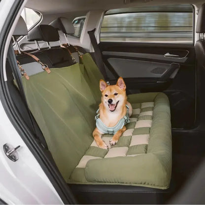 Large Dog Car Seat Bed with Chess Board Design Universal Fit for Most Cars Winter Pet Travel Bed Travel Safety Cushion